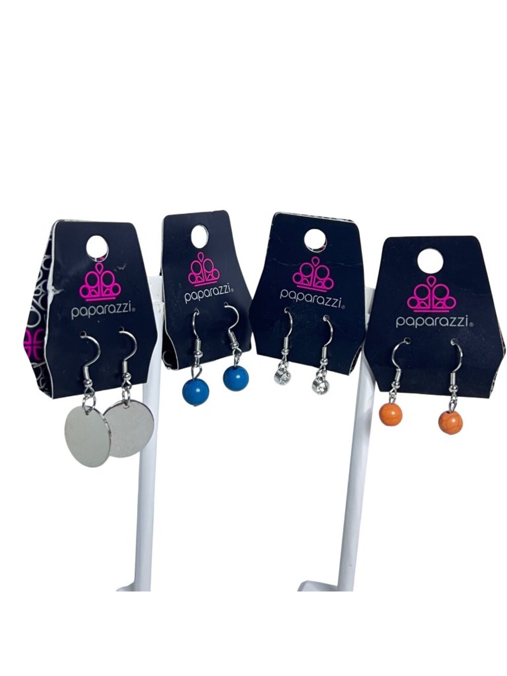 Lot Of 4 Paparazzi Silver Tone Pierced Earrings W/ Bead And Disc Designs (6458) - Picture 1 of 3